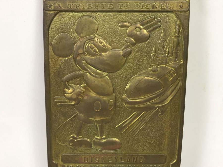 Vintage 1955 Collectible Embossed Brass Placard A Tribute To Disney 