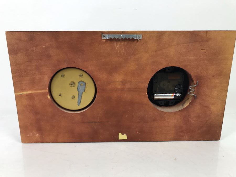 Clock And Springfield Weather Gauge Made In France In Wooden Case With Brass Accents 14' X 7.5' [Photo 8]