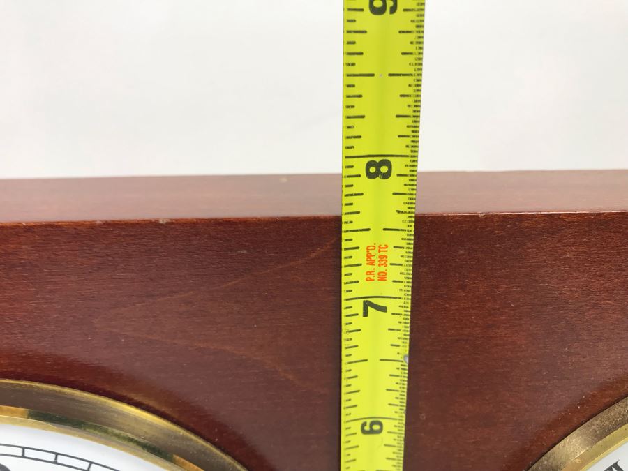 Clock And Springfield Weather Gauge Made In France In Wooden Case With Brass Accents 14' X 7.5' [Photo 10]