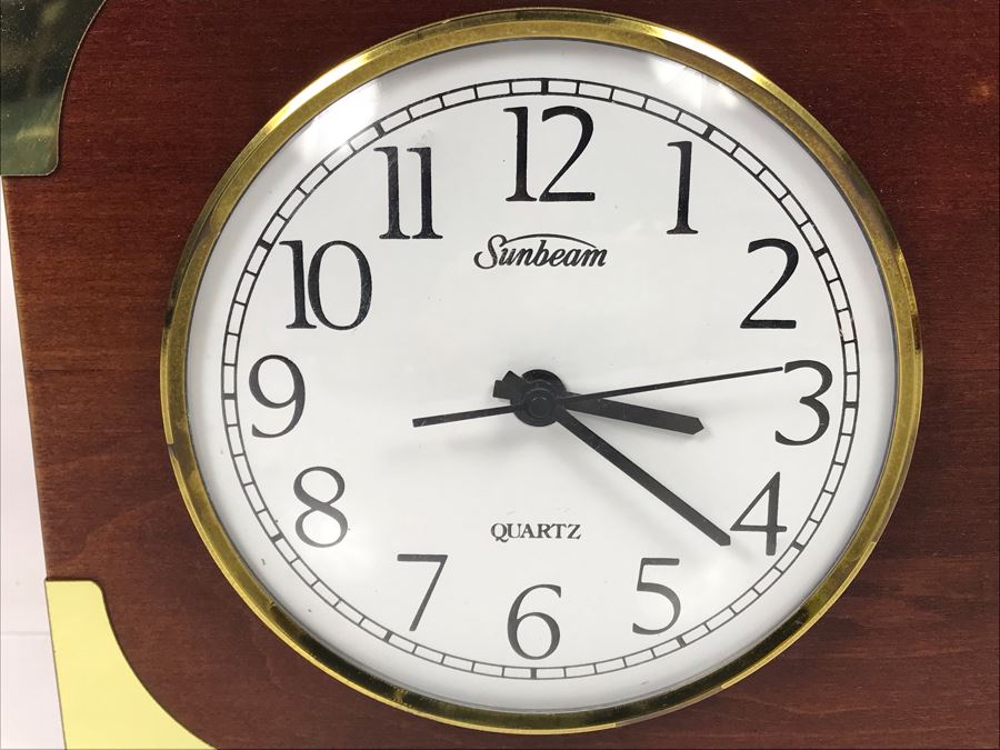 Clock And Springfield Weather Gauge Made In France In Wooden Case With Brass Accents 14' X 7.5' [Photo 6]