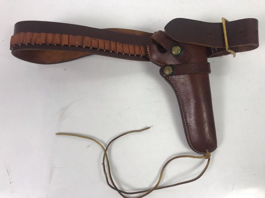 Leather Hunter Holster 1100 45 And Cartridge Belt With Brass Buckle [Photo 2]