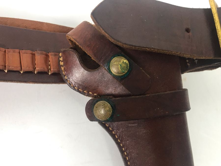 Leather Hunter Holster 1100 45 And Cartridge Belt With Brass Buckle [Photo 3]