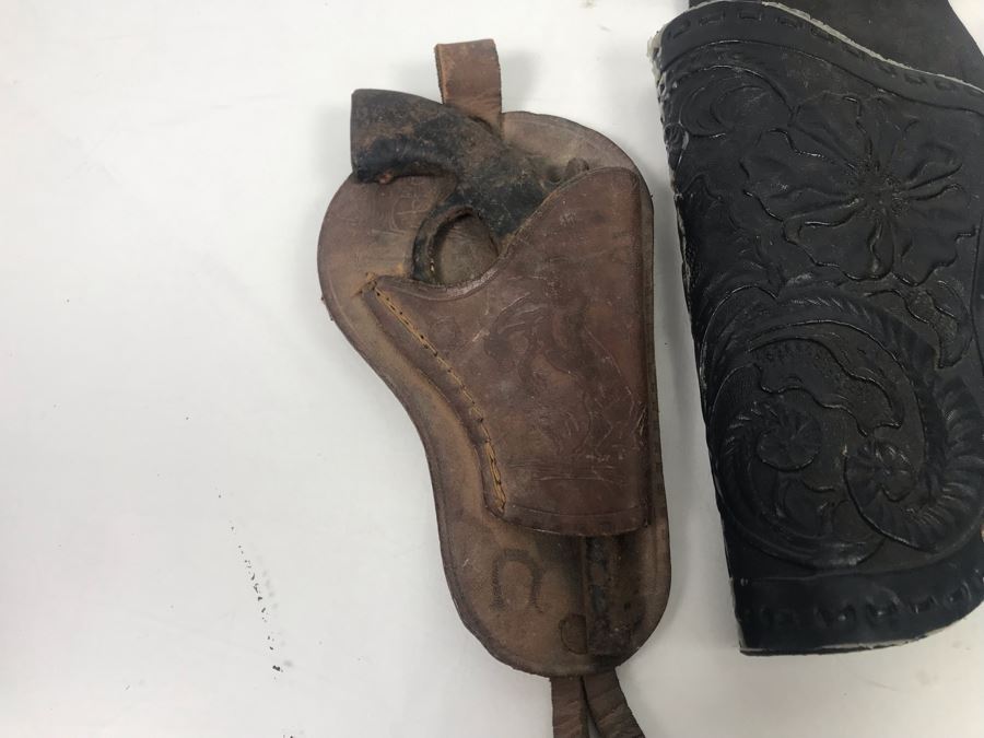 Collectible Toy Cap Guns And Holster With Tooled Leather Faux Metal Gun: Hubley Hawk, Star And Pair Of Gabriel Toy Guns [Photo 13]