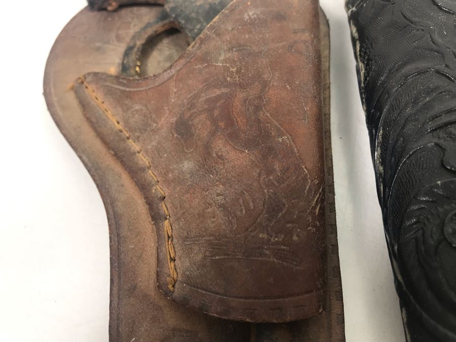 Collectible Toy Cap Guns And Holster With Tooled Leather Faux Metal Gun: Hubley Hawk, Star And Pair Of Gabriel Toy Guns [Photo 14]