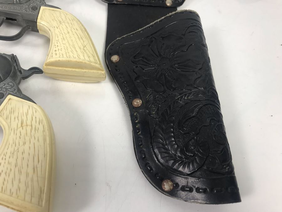 Collectible Toy Cap Guns And Holster With Tooled Leather Faux Metal Gun: Hubley Hawk, Star And Pair Of Gabriel Toy Guns [Photo 20]
