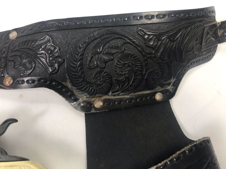 Collectible Toy Cap Guns And Holster With Tooled Leather Faux Metal Gun: Hubley Hawk, Star And Pair Of Gabriel Toy Guns [Photo 19]