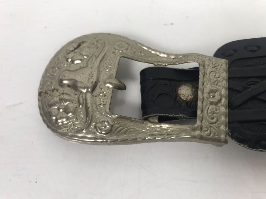 Collectible Toy Cap Guns And Holster With Tooled Leather Faux Metal Gun: Hubley Hawk, Star And Pair Of Gabriel Toy Guns [Photo 21]