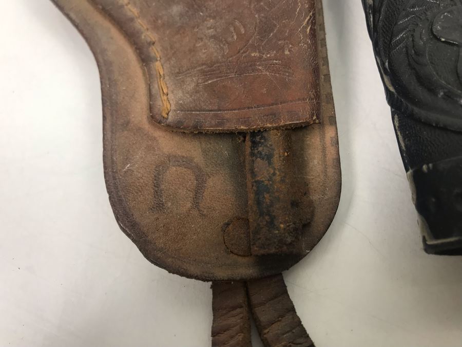 Collectible Toy Cap Guns And Holster With Tooled Leather Faux Metal Gun: Hubley Hawk, Star And Pair Of Gabriel Toy Guns [Photo 15]