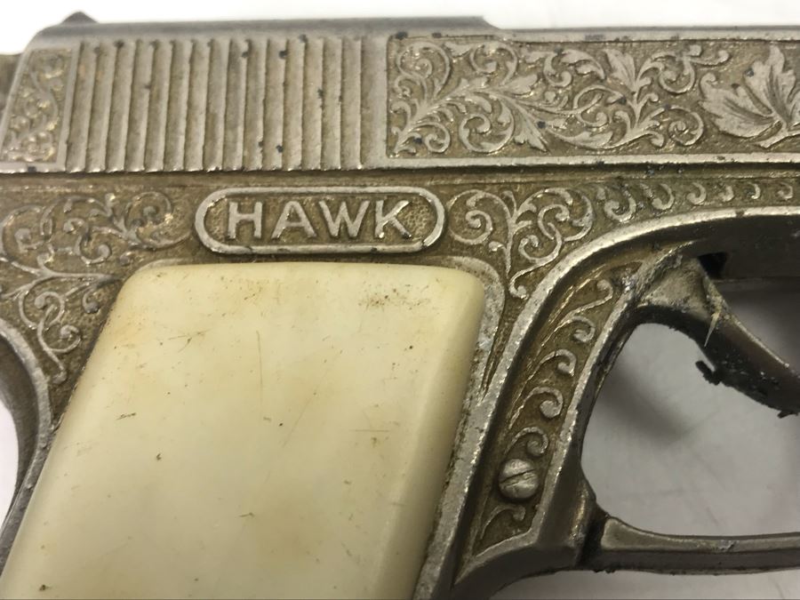 Collectible Toy Cap Guns And Holster With Tooled Leather Faux Metal Gun: Hubley Hawk, Star And Pair Of Gabriel Toy Guns [Photo 10]