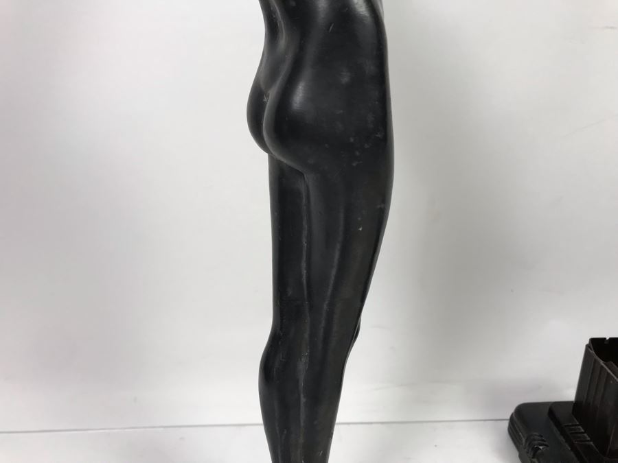 Vintage Art Deco Metal Sculpture Of Woman Holding Up Copper Tray 80059 Pat. (Missing Base) Part Of A Frankart Figural Smoking Stand And Art Deco Nautical Themed Desk Set (Holder Has Some Damage) [Photo 13]