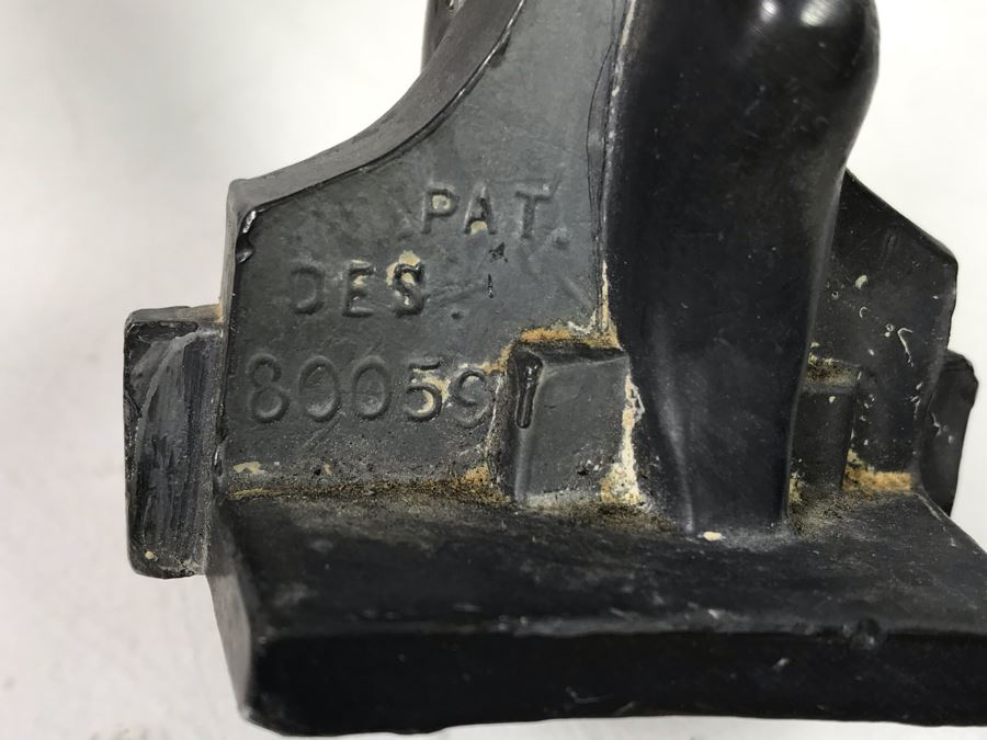 Vintage Art Deco Metal Sculpture Of Woman Holding Up Copper Tray 80059 Pat. (Missing Base) Part Of A Frankart Figural Smoking Stand And Art Deco Nautical Themed Desk Set (Holder Has Some Damage) [Photo 15]