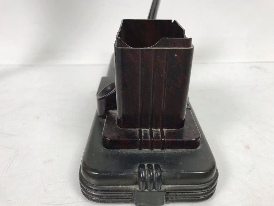 Vintage Art Deco Metal Sculpture Of Woman Holding Up Copper Tray 80059 Pat. (Missing Base) Part Of A Frankart Figural Smoking Stand And Art Deco Nautical Themed Desk Set (Holder Has Some Damage) [Photo 5]