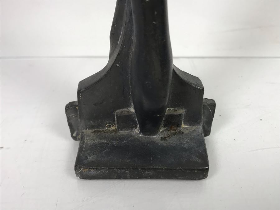 Vintage Art Deco Metal Sculpture Of Woman Holding Up Copper Tray 80059 Pat. (Missing Base) Part Of A Frankart Figural Smoking Stand And Art Deco Nautical Themed Desk Set (Holder Has Some Damage) [Photo 11]
