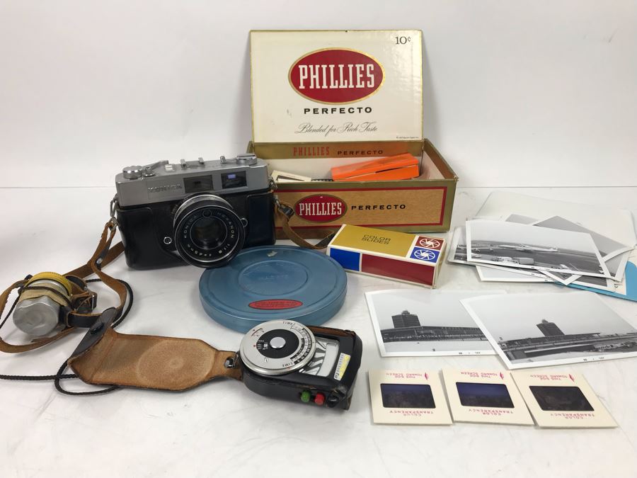 Vintage Konica Film Camera With Light Meter And Various Photographs And Slides - See Photos [Photo 2]