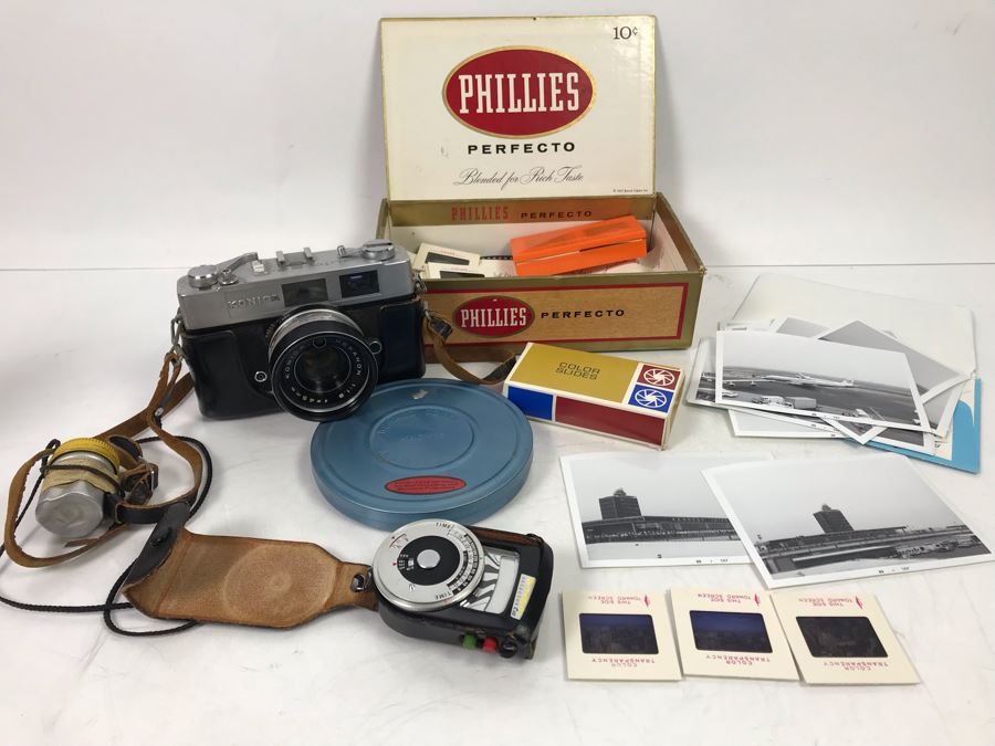 Vintage Konica Film Camera With Light Meter And Various Photographs And Slides - See Photos [Photo 1]