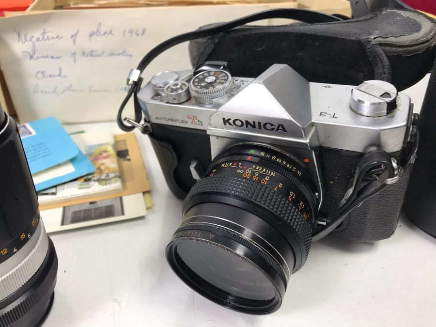 Vintage Konica Film Camera With Extra Lens And Various 1960s Photographs, Slides And Films Including Statue Of Liberty, Kennedy Airport, Museum Of Natural History, Beauty Show - See Photos [Photo 3]