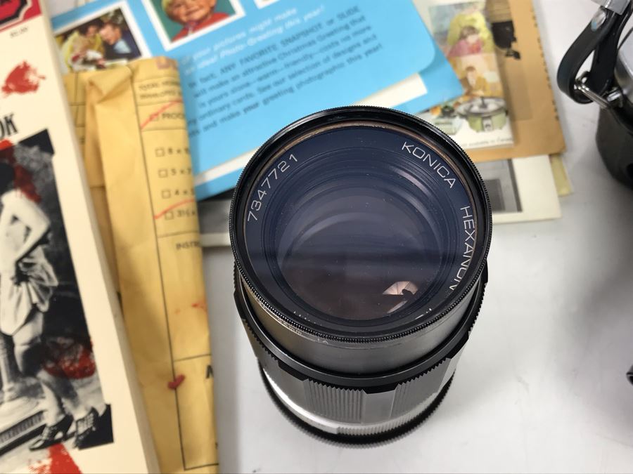 Vintage Konica Film Camera With Extra Lens And Various 1960s Photographs, Slides And Films Including Statue Of Liberty, Kennedy Airport, Museum Of Natural History, Beauty Show - See Photos [Photo 5]