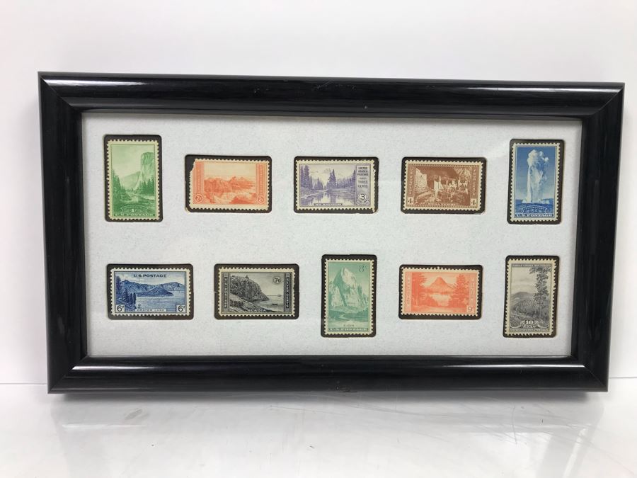 Vintage Framed Stamp Collection Yosemite, Grand Canyon, Mesa Verde, Yellowstone And More - See Photos 11' X 9' [Photo 2]