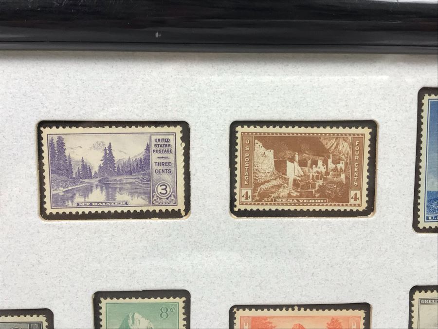 Vintage Framed Stamp Collection Yosemite, Grand Canyon, Mesa Verde, Yellowstone And More - See Photos 11' X 9' [Photo 4]