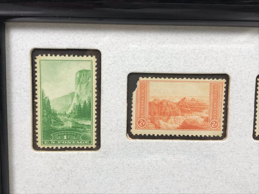 Vintage Framed Stamp Collection Yosemite, Grand Canyon, Mesa Verde, Yellowstone And More - See Photos 11' X 9' [Photo 3]