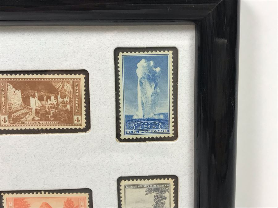 Vintage Framed Stamp Collection Yosemite, Grand Canyon, Mesa Verde, Yellowstone And More - See Photos 11' X 9' [Photo 5]