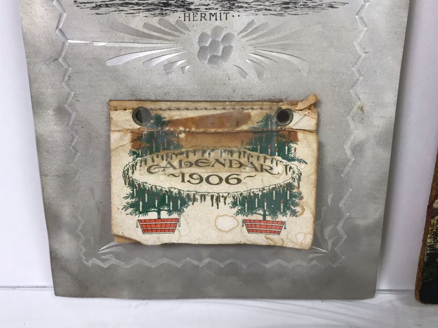 Antique 1906 Calendar With Metal Nautical Themed Holder And Delaware Water Gap Painting [Photo 4]