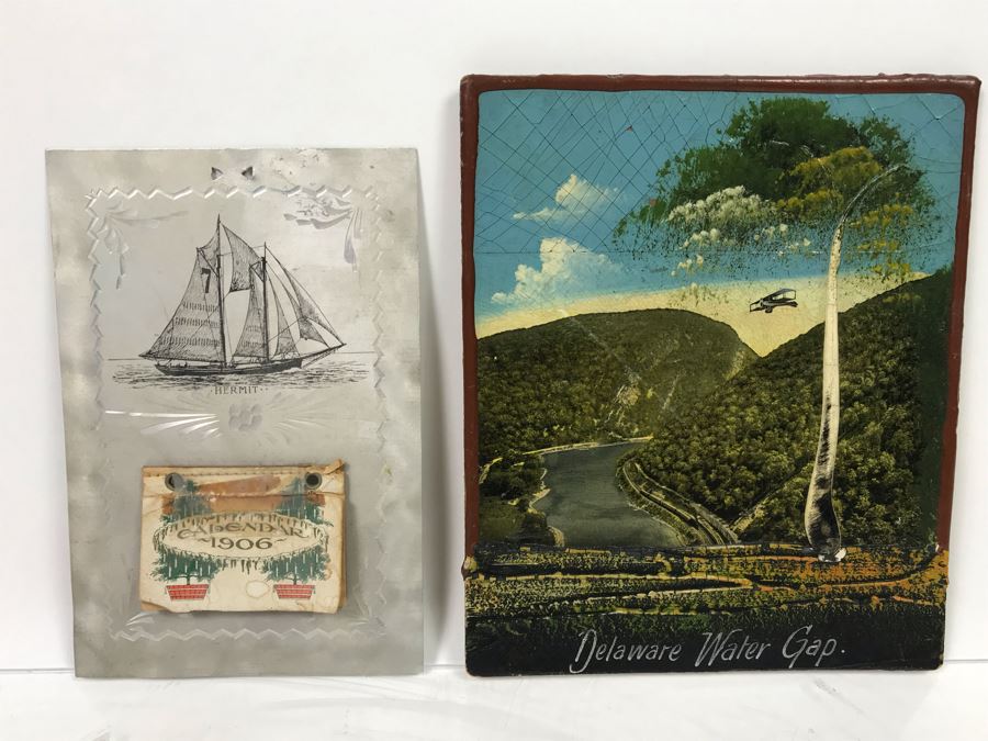 Antique 1906 Calendar With Metal Nautical Themed Holder And Delaware Water Gap Painting [Photo 1]