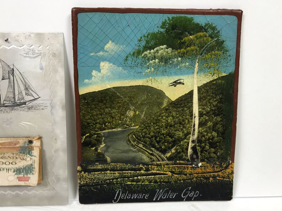 Antique 1906 Calendar With Metal Nautical Themed Holder And Delaware Water Gap Painting [Photo 6]