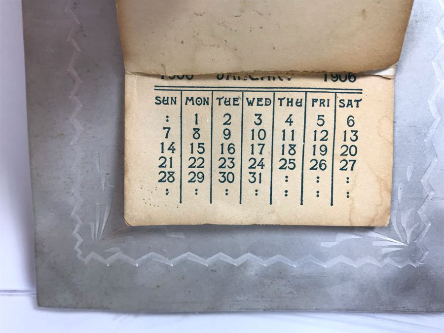 Antique 1906 Calendar With Metal Nautical Themed Holder And Delaware Water Gap Painting [Photo 5]