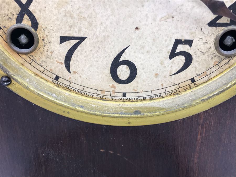 Vintage E. Ingraham Co Bristol Conn Clock - Frame That Holds Glass Face Needs To Be Soldered To Hinge 13'H X 8.5'W [Photo 5]