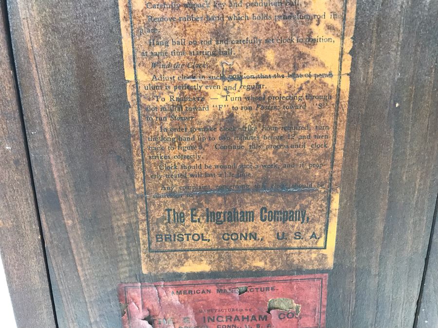 Vintage E. Ingraham Co Bristol Conn Clock - Frame That Holds Glass Face Needs To Be Soldered To Hinge 13'H X 8.5'W [Photo 12]