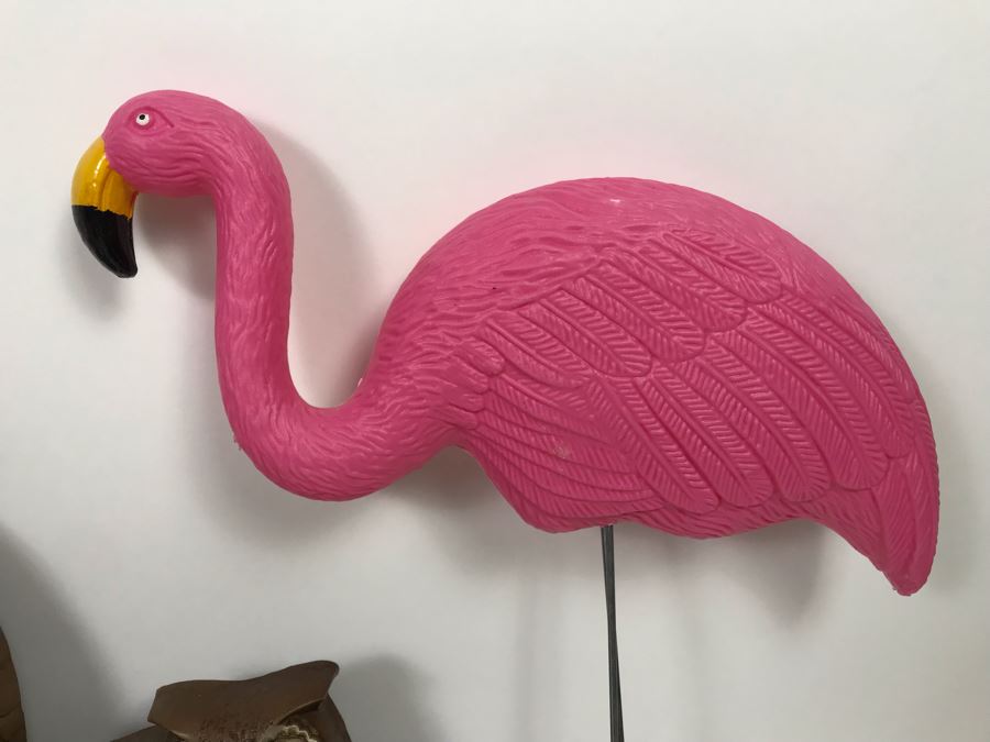 Vintage New Haven Owl Wall Clock And Pair Of Plastic Pink Flamingos [Photo 7]