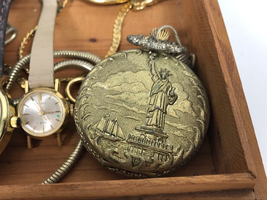 Vintage Wooden Box And Various Watches [Photo 15]