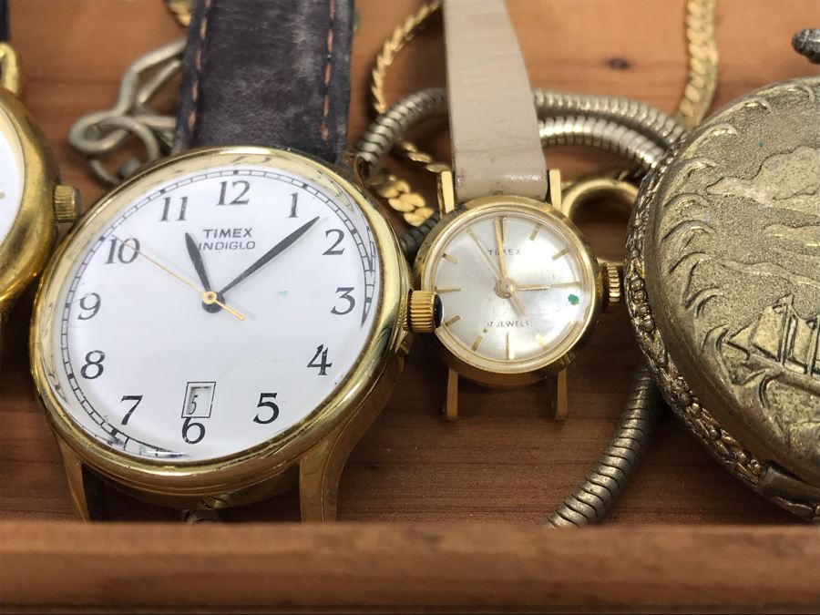 Vintage Wooden Box And Various Watches [Photo 14]