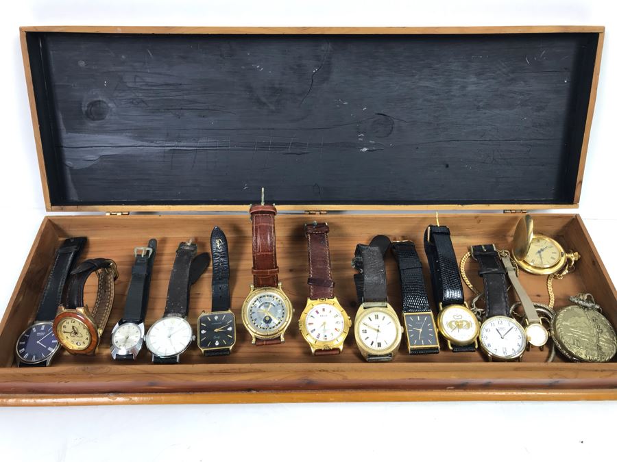 Vintage Wooden Box And Various Watches [Photo 3]