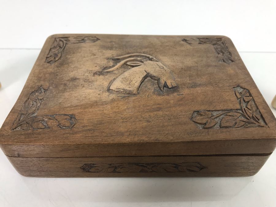 Carved Wooden Box And Vintage Collectible Advertising Lighters: Golden Nugget, Salem, Camel - See Photos [Photo 13]