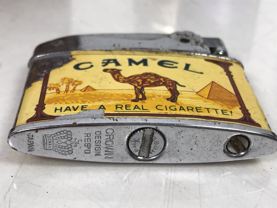 Carved Wooden Box And Vintage Collectible Advertising Lighters: Golden Nugget, Salem, Camel - See Photos [Photo 11]