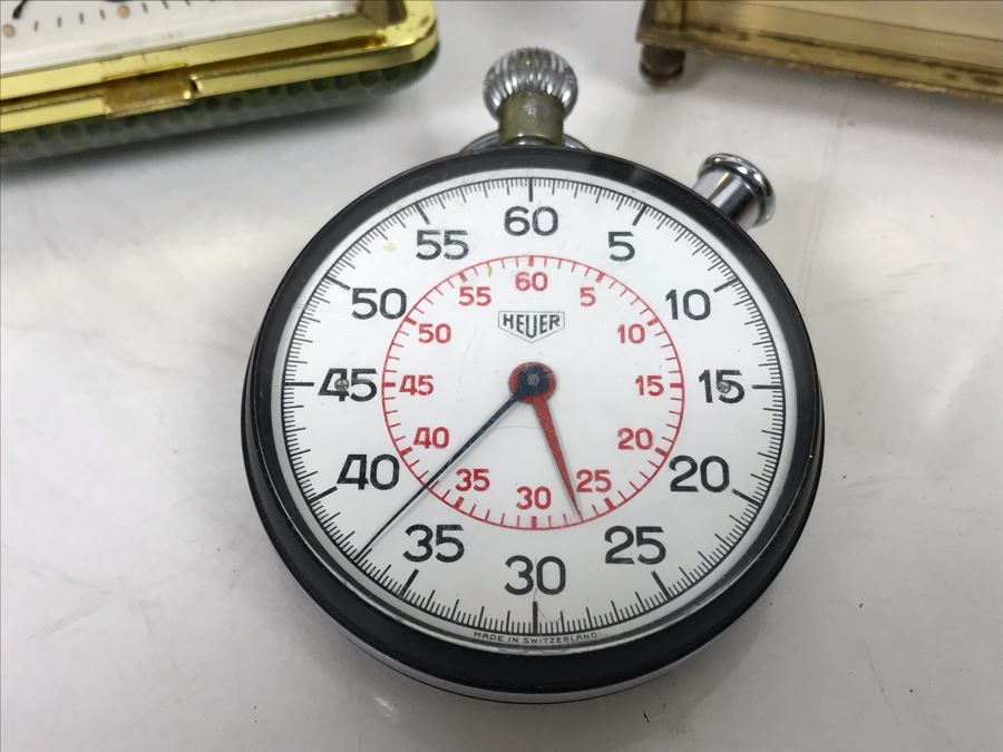 Heuer Stopwatch, Westclox Portable Alarm Clock And Bradley Portable Alarm Clock [Photo 3]