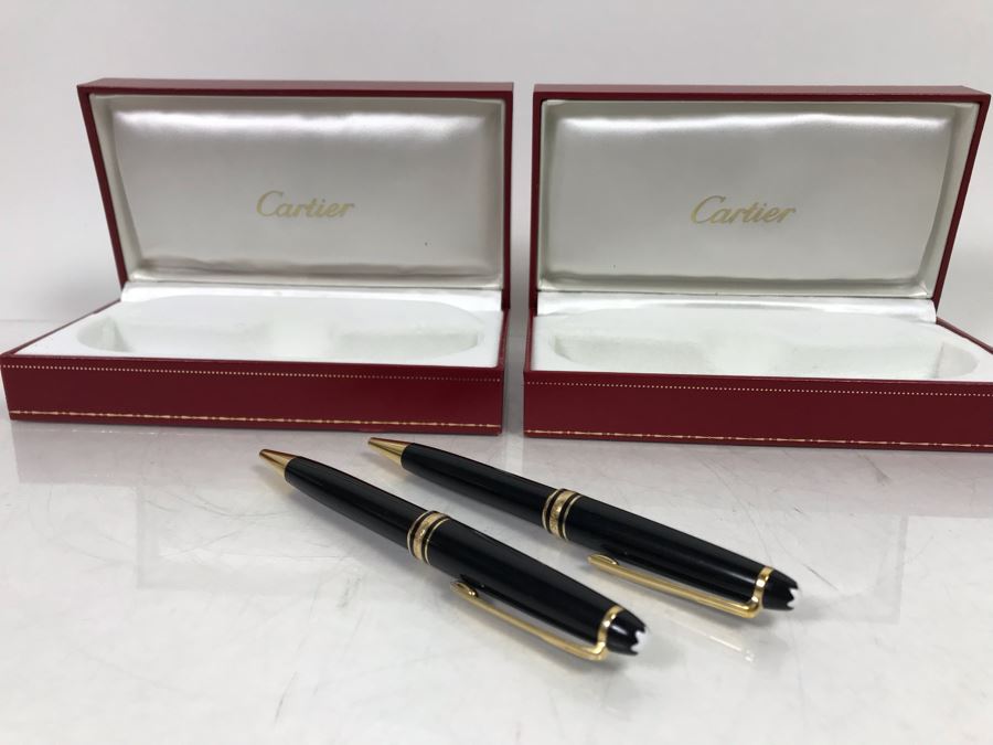 Pair Of Mont Blanc Meisterstuck Ballpoint Pens And Pair Of Cartier Eyeglass Cases [Photo 1]