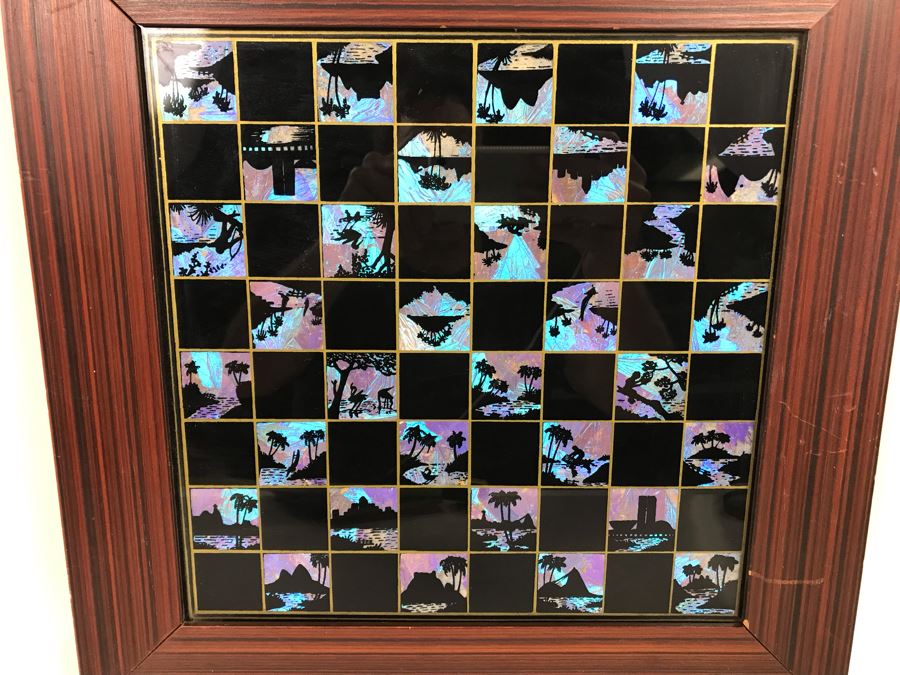 Inlaid Butterfly Glass And Wooden Chess Checker Board 16 X 16 [Photo 2]