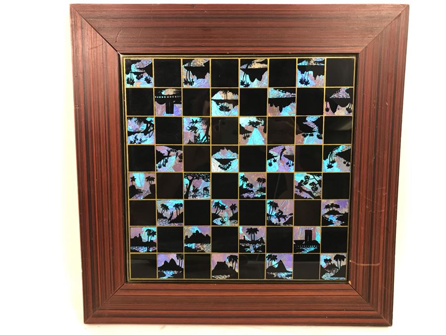 Inlaid Butterfly Glass And Wooden Chess Checker Board 16 X 16 [Photo 1]