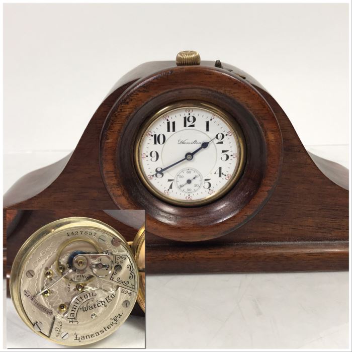 Working Hamilton Watch Co 924 Pocket Watch 17 Jewels Lancaster PA With Handmade Wooden Pocket Watch Display Case [Photo 1]