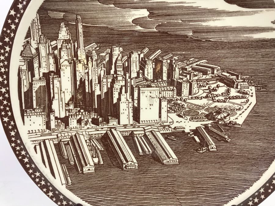 Vernon Kilns Rockwell Kent 'Our America' Manhattan New York Collector Plate 10.5' [Photo 3]
