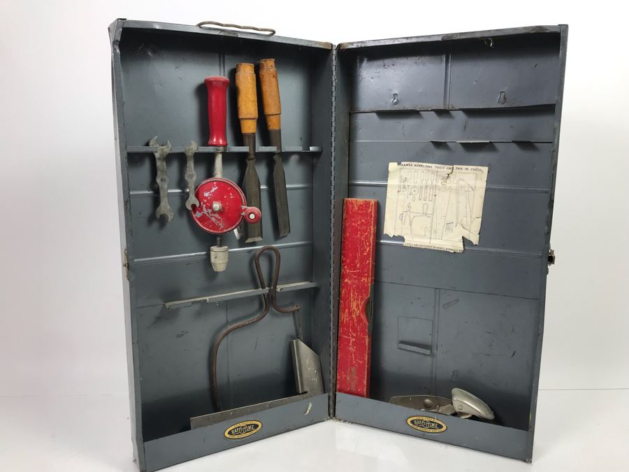 Vintage Sears, Roebuck And CO Happi Time Kids Tools Set With Metal Tool Box