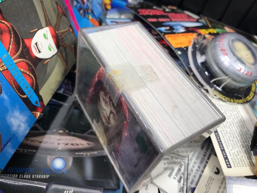 Bin Filled With Star Trek Collectibles Including Star Trek Trading Cards, Star Trek Yo-Yo, Action Figure, Star Trek TV Guides - See Photos [Photo 10]