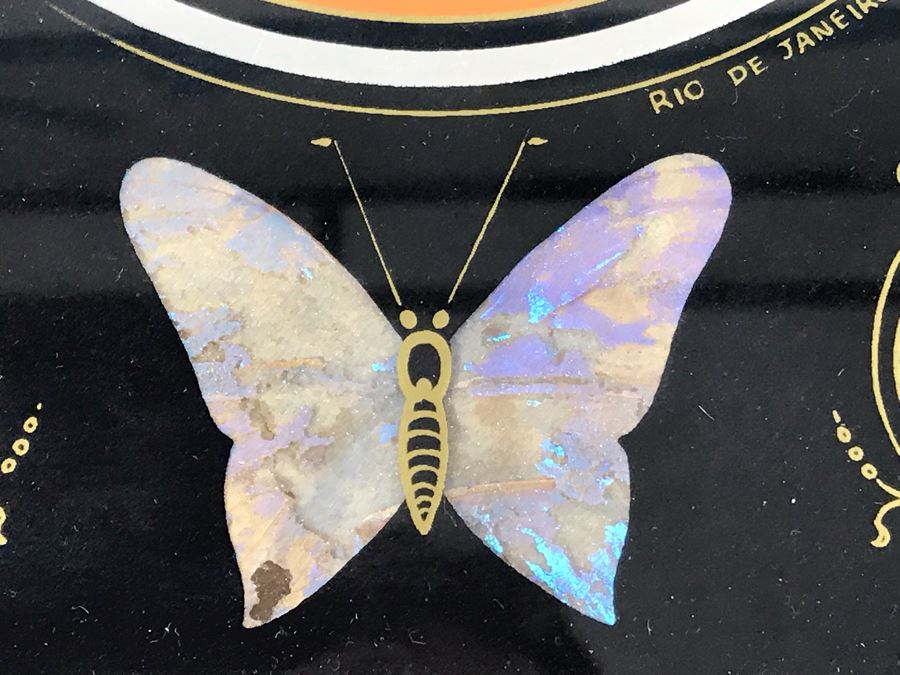 Stunning Rio De Janeiro Inlaid Buttery Glass And Wooden Handled Tray 20' X 13' [Photo 4]