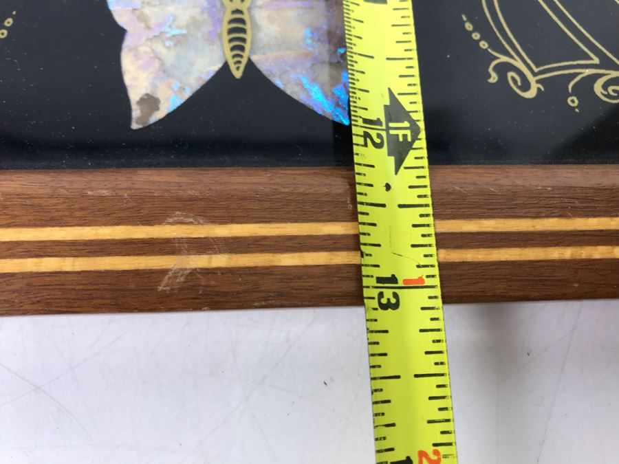 Stunning Rio De Janeiro Inlaid Buttery Glass And Wooden Handled Tray 20' X 13' [Photo 8]