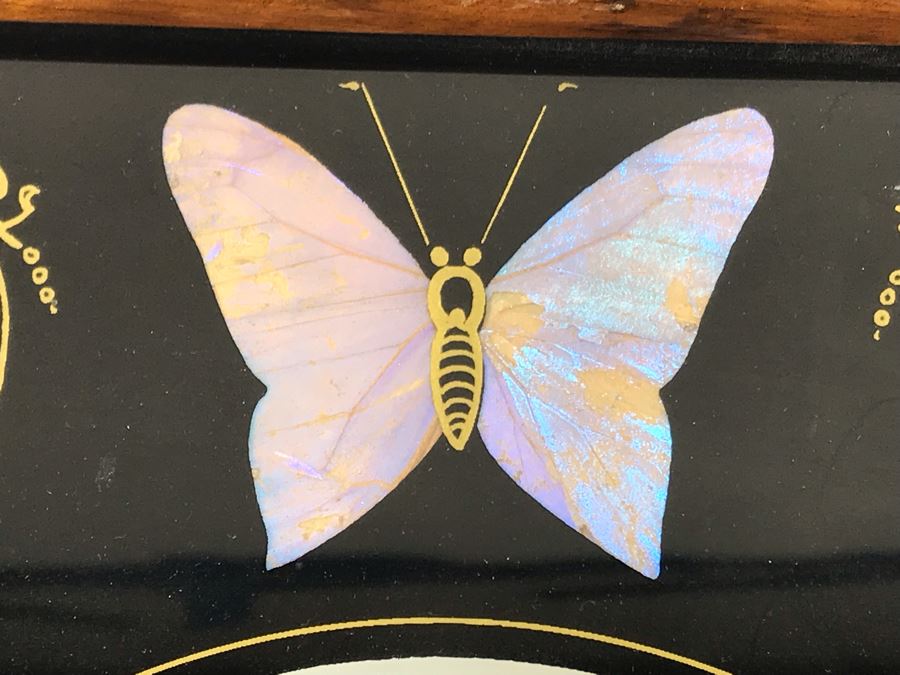 Stunning Rio De Janeiro Inlaid Buttery Glass And Wooden Handled Tray 20' X 13' [Photo 3]