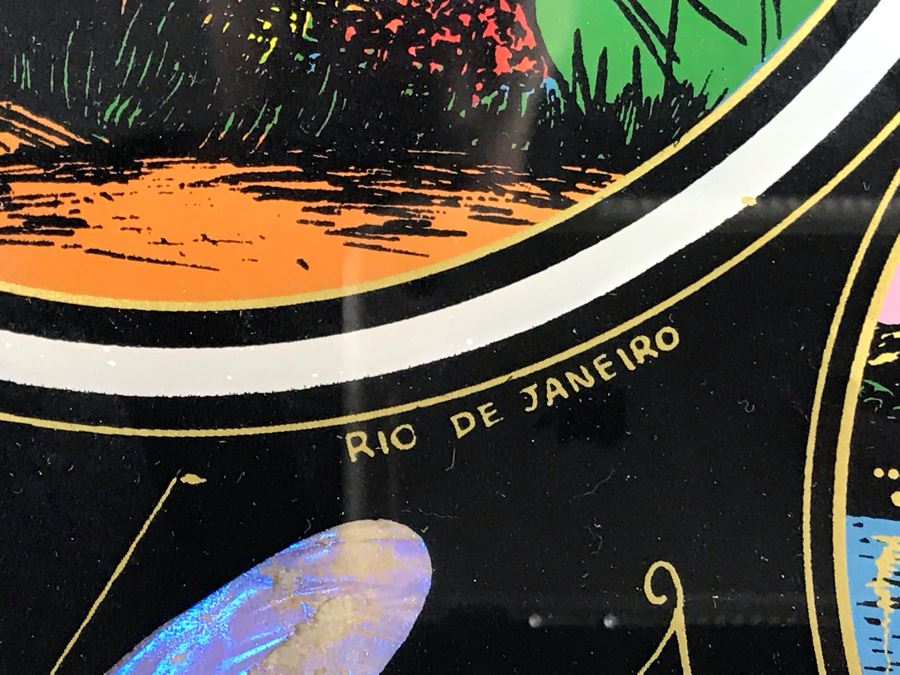 Stunning Rio De Janeiro Inlaid Buttery Glass And Wooden Handled Tray 20' X 13' [Photo 2]
