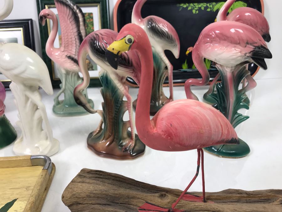 Huge Vintage Flamingo Palm Springs Themed Lot With Figurines, Vase, Trays And Framed Vintage Flamingo Postcards [Photo 6]